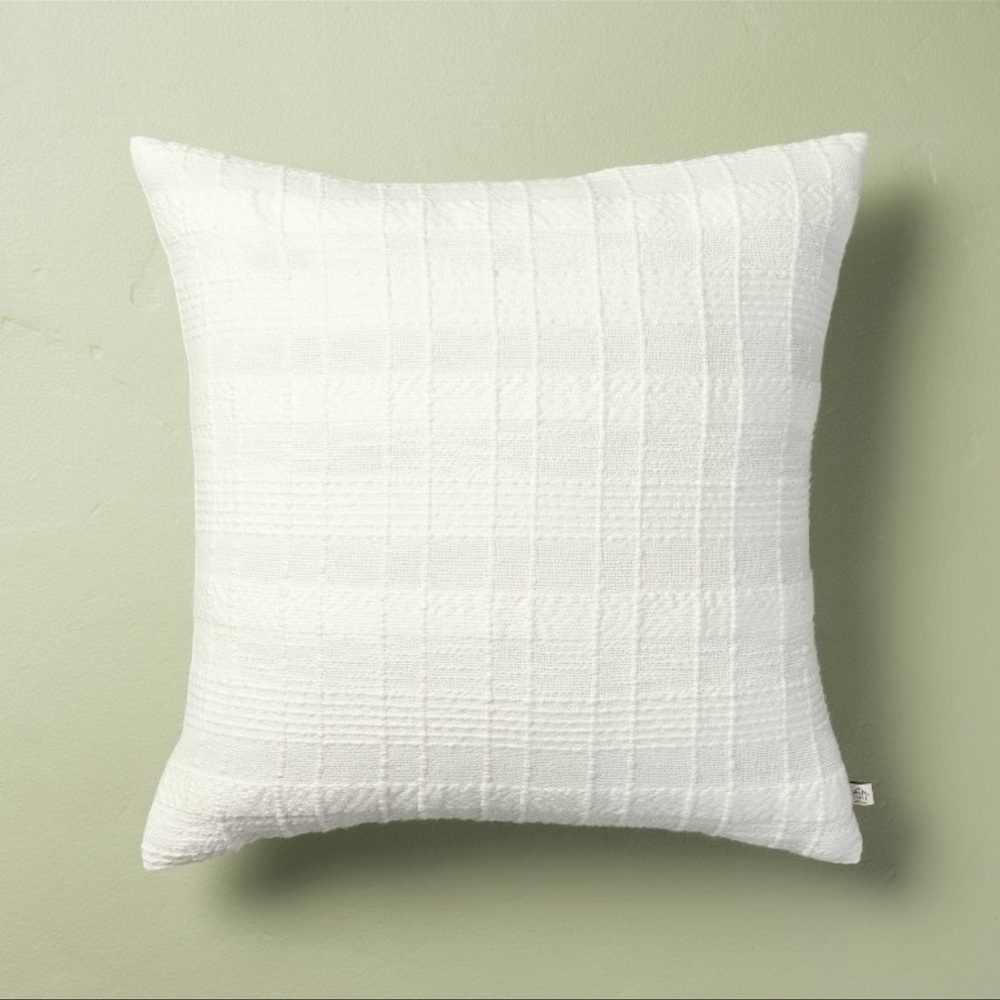 18"×18" Textured Crosshatch Stripe Square Throw Pillow Cream - Hearth & Hand™